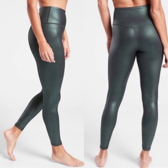 Athleta Shimmer Green Gray Elation High Rise 7/8 length Leggings Size M - Picture 2 of 13